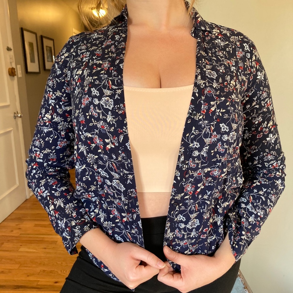Zara Basics Floral Long Sleeve Button Up